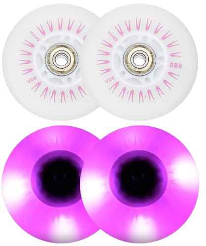 PATIKIL Bunte Leuchträder für Inline-Skates 80mm, 4 Stück LED-Blinkräder für Inline-Roller 90A PU mit Lagern für den Innen- und Außenbereich, Pink