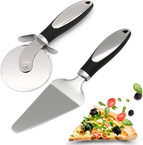 SkyJoy®Tagliapizza, spatola per pizza. Set di 2 taglierini per pizza in acciaio inox 304 e spatole per pizza. Tagliapizza super affilato. Lavabile in lavastoviglie. Adatto per pizze grandi e piccole.