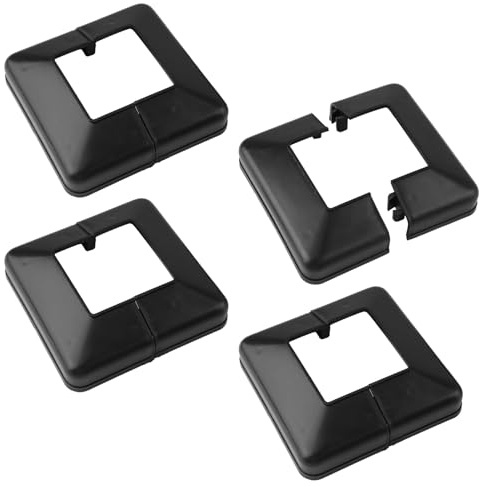 UFURMATE Pfostenbasisabdeckung, 4 Stück, 60 x 60 mm, Kunststoff-Pfostensockel-Abdeckplatten, dekorative geteilte Pfostenabdeckung, quadratische Geländer-Basisabdeckung für Treppengeländer, Zaun