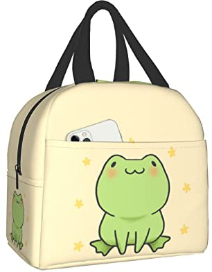 Hulnulnu Cute Frog Cartoon Insulated Lunch Bag Reusable Lunch Box Portable Cooler Lunch Boxes Waterproof Lunch Tote for Picnic Office Work