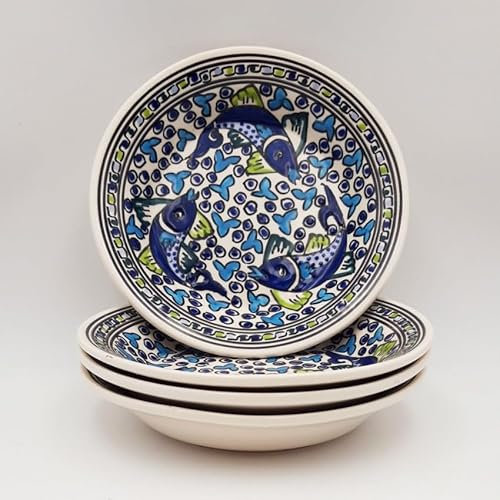 Lot de 4 assiettes creuses Poissons Bleus - D 24 cm