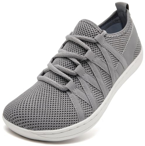 VLHGCG Barfotaskor dam sommar minimalistiska promenadskor löparskor lätta halkfria vardagliga andningsbara sneakers bekväma noll-drop yttersula med bred tå gymnastik, Grå, 38 EU Bred
