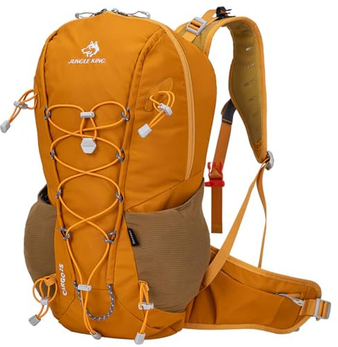 Outplea 25L Kleiner Wanderrucksack mit Innengestel Herren Damen, Wasserdicht Camping Rucksack mit Regenschutz, Trekkingrucksack Reiserucksack Tagesrucksack für Outdoor Camping, Gelb