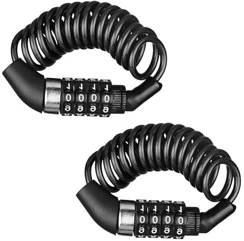 BORISCA 2 Pezzi Lucchetto 4 Cifre Combinazione, Argenteo 150cm Bici Casco Moto Scooter Bagagli