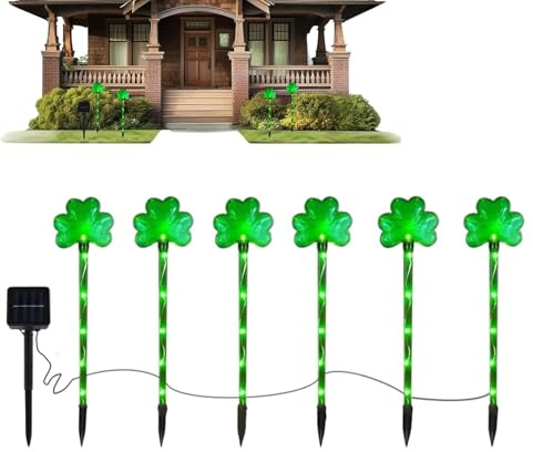 Luci da giardino a di trifoglio, per il giorno di San Patrizio, (34 x 11 x 11 cm) luce irlandese portafortuna per , decorazione a trifoglio, decorazioni di San Patrizio per prato e