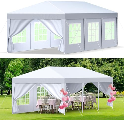 Cenador de jardín 3 x 9 m, carpa de jardín, toldo de sol con paredes laterales extraíbles y ventanas, impermeable, anti UV 50+, cenador exterior para fiestas, puestos de mercado, festivales y camping,