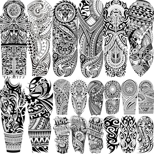 20 Sheets Maori Full Arm Temporary Tattoos For Men Women Thigh, Fake Tattoo For Adults, Tribal Indian Long Lasting Halloween Black Turtle Maori Sleeve Tattoo Stickers Faith Belief Totem Armband