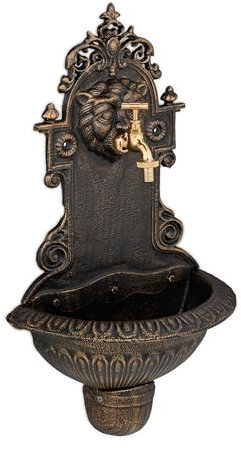Relaxdays Fuente Jardín Exterior, Dispensador Agua, Lavabo y Grifo, Bebedero, 61x35x18 cm, Hierro Fundido, Bronce, Latón