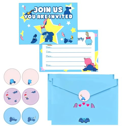 HTGWCG Invitaciones Cumpleaños Infantil,12Pcs Tarjetas de Invitación de Dibujos Animados,Cartoon Invitaciones Cumpleaños Infantil, Tarjetas de Invitación de Set para Fiesta Temática