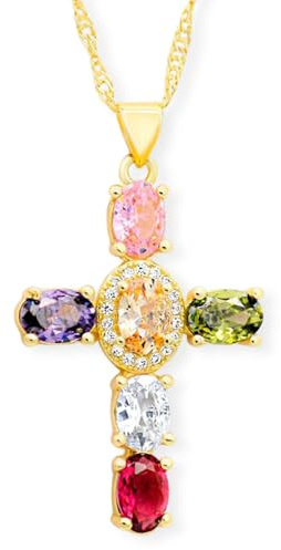 MONTTELIER Elegante Collar Cruz con Zirconia Cubica AAA - Colgante Cruz Multicolor - Collar Crucifijo Cadena Ajustable - Regalos Originales para Mujer Navidad Reyes Cumpleaños - Caja Incluida