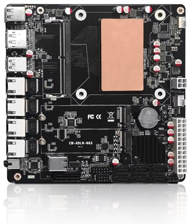 MNBOXCONET NAS Mainboard DDR5 Low Power, 6×SATA3.0 Mini ITX Motherboard N150, Firewall Computer Board Dual M.2 2280 NVMe(PCle3.0 x1), Barebone, 4 x 2.5GBE LAN, Type C, SPK/MIC