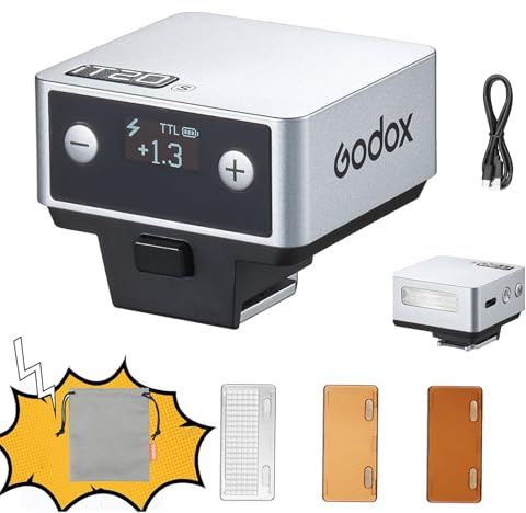 Godox iT20 TTL Kamerablitz Blitzgerät 700 Blitzzeit, 1,5 s Recyclingzeit mit magnetischen Farbfiltern (Silber, für Sony)
