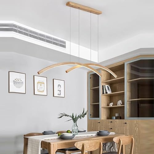 Modern Kitchen LED Pendant Light, LED Wooden Arch Hanging Lights Dimmable With Remote Control Dining Table Lamp Chandelier, Modern Linear Dining Room Living Room Office Arch (Color : 120cm)