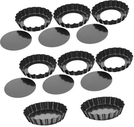 Stampi Per Crostate Mini in Carbonio Con Fondo Rimovibile, Teglie Da Forno Piccole Per Dolci e Dessert, Set 8 Pezzi Per Cucina Domestica e Banchetti