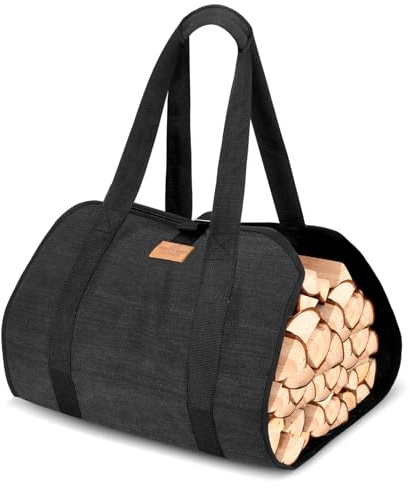 RANSENERS Kaminholztasche mit Handschuhen für Brennholz und Kaminholz, Große Brennholztasche zum Transport von Brennholz von draußen nach drinnen