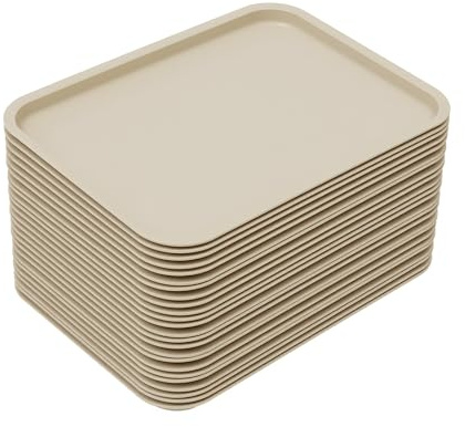Lot de 24 Plateaux de Service empilables - Passe au Lave-Vaisselle et antidérapants - pour Restaurant, café, Cantine - 36 x 27 x 2 cm (Kaki)