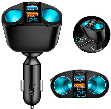 tiyiyok USB C Auto Ladegerät, 5 in 1 Autoladegerät Zigarettenanzünder, 12V Verteiler, Zigarettenanzünder Verteiler 120w, PD3.0 2.4A Adapter Auto zigarettenanzünder, Geeignet für Handy, Tablet, Dashcam