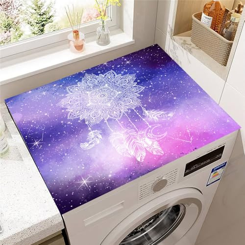 Hearda Housse Machine a Laver Plumes Colorées, Dessus Tapis Lave Linge Antidérapant, Housse de Protection pour Machine à Laver Top, Tapis de Protection pour Dessus Sèche-Linge (Rose-Violet,30x40cm)