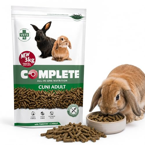 Cuni Adult 3KG - Alimento Completo Estruso - Pellet per Conigli Nani e Adulti - Pellet Tutto in Uno - Ricchi di Fibre Lunghe - Mangime Coniglio Nano con Fieno di Timoteo, Carote, Erbe e Vitamine