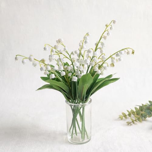 MINWEGI Artificial Flowers Lily of The Valley, 10 Stems Realistic White Fake Flowers Bouquet for Wedding Home Garden Outdoor Decor