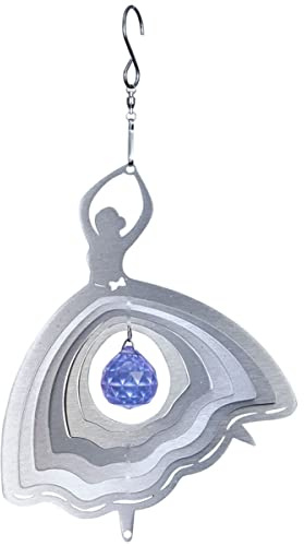 CIM Edelstahl Deko Windspiel - Orbit TÄNZERIN 200-200 x 175mm - Kristallkugel Ø30mm mit Facettschliff - inkl. Nylonschnur, Haken und Kugellagerwirbel - Gartendeko