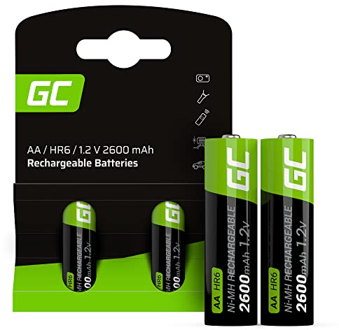GREEN CELL Akku 2600 mAh 1.2V [2 Stück] Batterien AA Mignon NI-MH wiederaufladbar sofort einsatzbereit ohne Memory-Effekt Vorgeladene Starke Leistung, geringe Selbstentladung wiederaufladbare Batterie