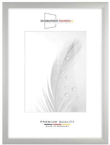 DR24 42x59,4 (DIN A2) Bilderrahmen (Silber matt) nach Maß, 35 mm breiter MDF Holzrahmen inkl. entspiegelter Anti-Reflex Kunstglasscheibe, stabiler Rückwand, Biegestiften und Aufhängern