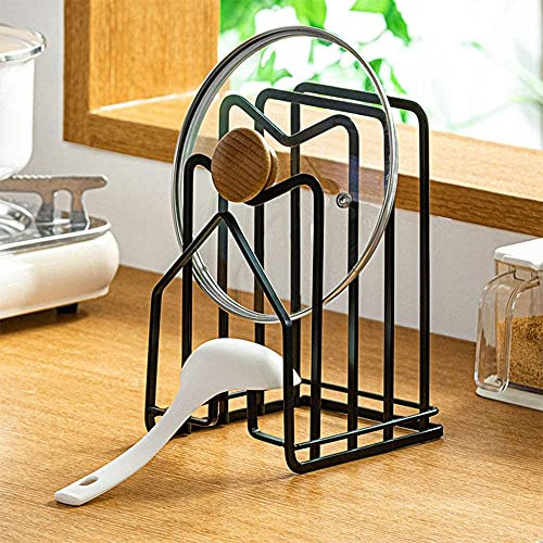 SUNFICON Schwarz Schneidebrett-Rack, Topfpfannendeckel-Halter für Küchenschränke