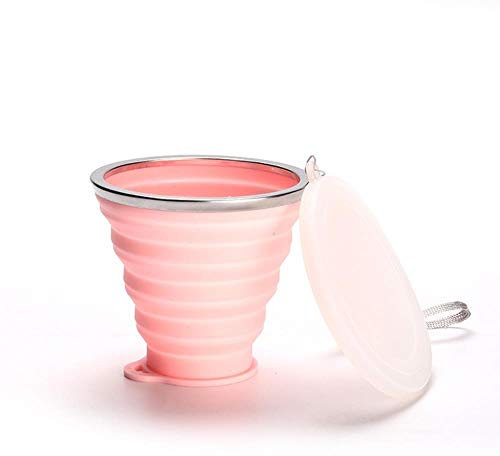 Neue tragbare Silikon-Faltschale Hochtemperaturbeständige Tasse Outdoor-Reisesport mit Deckelschale 350ml, Pink, CHINA