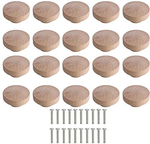 Mu Mianhua Wooden Door Knobs 20pcs Creative Round Mushroom Shape Wooden Door Knobs Drawer Handle Pulls for Cupboards Wardrobes Cabinet Drawer and Room 50x25mm