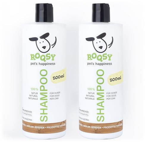 ROQSY Natur-Hundeshampoo Bio Vegan pH-neutral 1000 ml / 1L | vegan, mit Bio-Zutaten, pH 7, für sensible Hunde, Welpen und weißes Fell, Langhaar und große Hunde