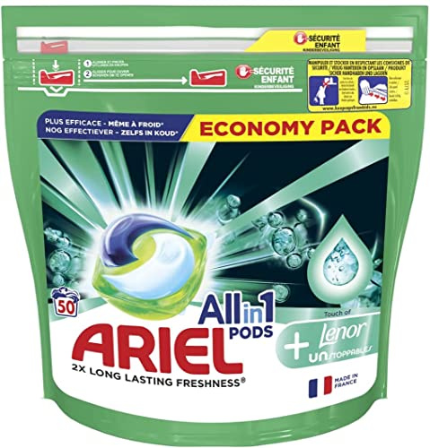 Ariel All-in-1 Pods mit Lenor Unstoppables – 50 Waschgänge, perfekt für das Waschen bei niedriger Temperatur, langanhaltender frischer Duft – 50 Waschmittelkapseln