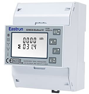Eastron 100A Direct-fed DIN Rail-Mounted Electricity Meter and Solar Power Monitor - Measures and displays 1p2w, 3p3w & 3p4w Supplies with User-Friendly menu and Solar Meter (SDM630 MODBUS-MID)