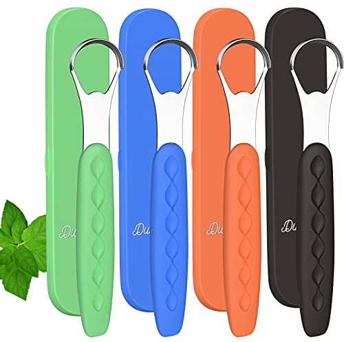 2025 New Version Tongue Scraper Cleaner for Adults & Kids, Medical Grade Metal Tongue Brushes Set for Fresh Breath Dental Eliminate Bad Breath in Seconds (4 pcs)