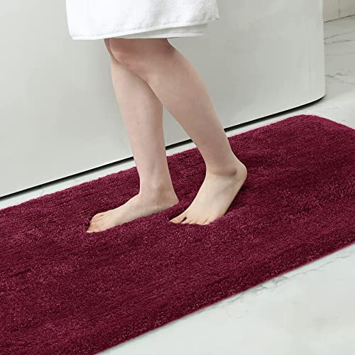 Homaxy Badezimmerteppich rutschfest Waschbar Badematte Weich Flauschig Badteppich Shaggy Hochflor Mikrofaser Badvorleger – 60 x 90 cm, Weinrot