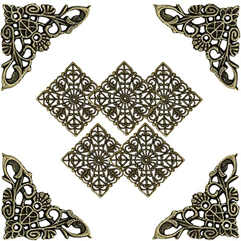 Pamtns 9 Piezas Protectores de Esquina de Libro de Metal con Adornos de Metal Cuadrados Libro Caja Álbumes Hierro Protector Álbum de Recortes Cubierta Decorativa de Esquina