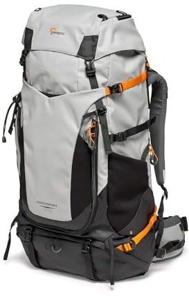 Lowepro PhotoSport PRO BP 70L, Rucksack für Spiegelreflex- & Spiegellose Kameras, Zugriff auf Vorder- und Rückseite, Herausnehmbarer Kameraeinsatz, Zubehörgurte, Größe: S/M, Farbe Dunkel/Hellgrau