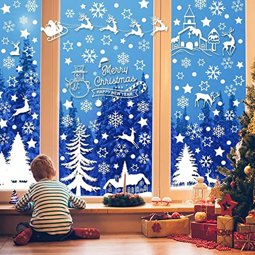 Ventdest Fensterbilder Weihnachten Selbstklebend, 9 Blatt Schneeflocken Fensterbilder Fensterdeko Weihnachten für Winter-deko Weinachts Dekoration, für Glasfronten Türen Schaufenster
