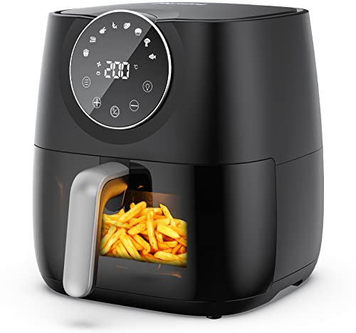 JOYAMI Air Fryer with Window, 5.7L Compact with Online Recipes, 1700w 8-in-1 Functions for Air Fry, Roast, Reheat, Dehydrate, Bake, Broil & More, 360°, Nonstick Basket Dishwasher Safe