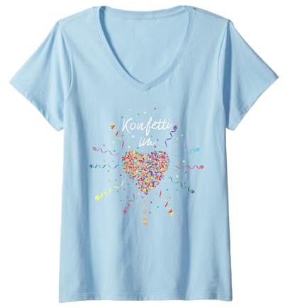 Damen Konfetti im Herz Karneval Fasching Rosenmontag Fasnacht T-Shirt mit V-Ausschnitt