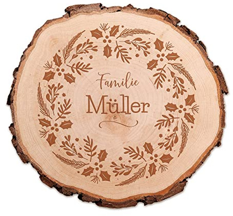 Baumscheibe mit Gravur, Weihnachtsdeko, Holzscheibe, Holzbrett, Weihnachtsgeschenke, Holzdeko mit Rinde, Weihnachten Tischdeko, Holz Weihnachtsdekoration, Baumscheiben Platte (Familie)