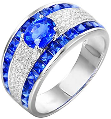 KnSam Weißgold 750 18 Karat Verlobungsring Frauen, Blau Saphir Pärchen Ringe 1.99ct Ewigkeit 750 Weißgold Diamantring mit Diamant Echt Gold Schmuck, Gr.56 (17.8)