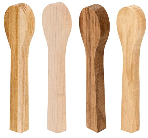 BeaverCraft Holzschnitz-Löffelrohlings-Set BB3 – Holzrohling zum Löffelschnitzen – Schnitzholz – Weiche Holzblöcke für Hobby – 4 Stück Rohlinge aus Erle, Walnuss, Ulme und Ahorn