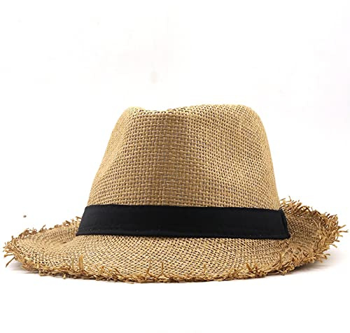 Angxiong Sonnenhut Strohhut Hut Strandhut Herren Sommer Panamamütze Casual Fedora Hut Herren Strohhut Schutz Breite Krempe Sombrero Adult56-58Cm Khaki