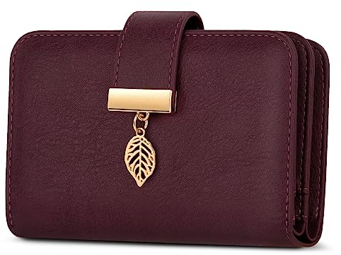 Faneam Geldbörse Damen aus Leder, Portemonnaie Damen Kleine, Geldbeutel Frauen mit RFID-Schutz, Geldbeutel Damen mit 14 Kartenfächer, Reißverschluss Münzfach und Tragekette