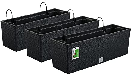 PAFEN 3X Blumenkasten Blumentopf mit Halterungen - 18 x 58 x 19,5 cm - Pflanzkübel Pflanztopf inspiriert Natur: Kiefernnadeln Balkonkästen mit Einsatz, Anthrazit