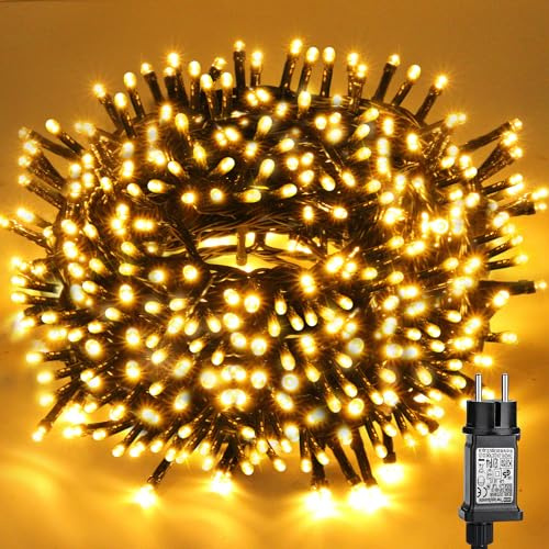 GARITE - Catena luminosa per esterni, 20 m, 200 LED, albero di Natale, bianco caldo, impermeabile, espandibile, con 8 modalità, per interni ed esterni, decorazione giardino, matrimonio, Natale, feste