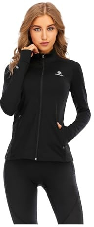 HDTIYUYP Womens UPF Sports Jacket -Gym Tops Long Sleeve Sports T-Shirt Fitness Workout Yoga Crop Mid-weight Ladies Running Tee Shirts Full Zip Breathable Activewear with Thumb Holes Black 14