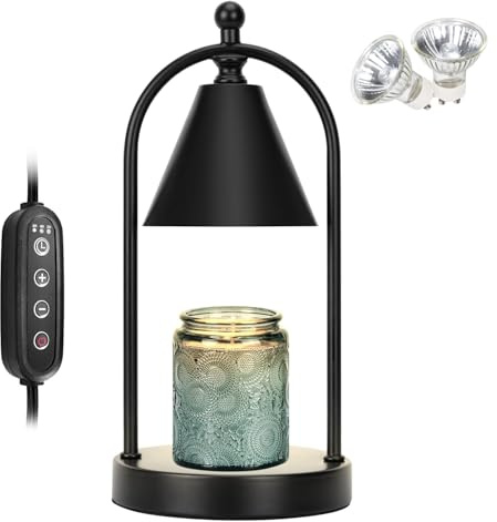 Soilsiu Candle Warmer Lamp with Timer, Electric Black Candle Warming Light for Bedroom, Dimmable Wax Melts Warmer for Home Decor Beside Lamp Gifts for Women (2 Bulbs Included)