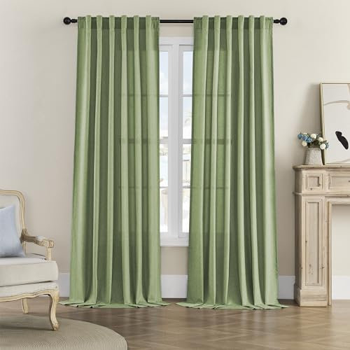 Sage Green Long Curtains 120 Inch Length for Living Room Dining 2 Panels Set Back Tab Pocket Drapes Light Filter Semi Privacy Pale Green Curtain for Bedroom Patio Door 50x120